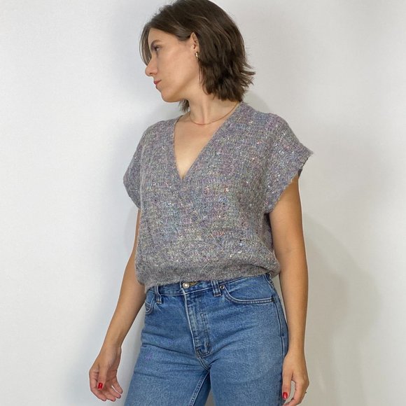 Vintage 80s Sparkly Knit WRAP Sweater Vest! One Size - Picture 7 of 8